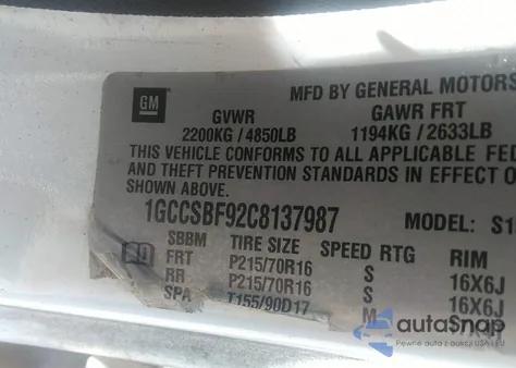2012 Chevrolet Colorado Work Truck z USA, uszkodzony, nr VIN 1GCCSBF92C8137987